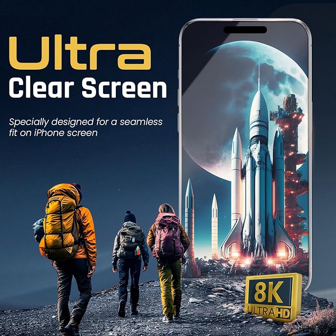 2 Pack Simple iPhone 16 Pro Max Screen Protector 9H Military Grade Scratch Fingerprint Resistance Anti-Glare Shatterproof Tempered Glass Anti-Spy Easy Installation Bubble Free