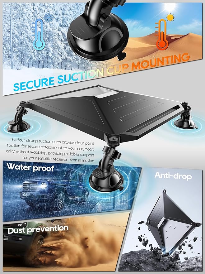 Starlink Mini Mount, Secure Satellite Strong Suction Cup Mounting Kit for Sunroof Window, Stable Signal Case for Car RVs, Vans, Boat, Yachts, Trucks-Black