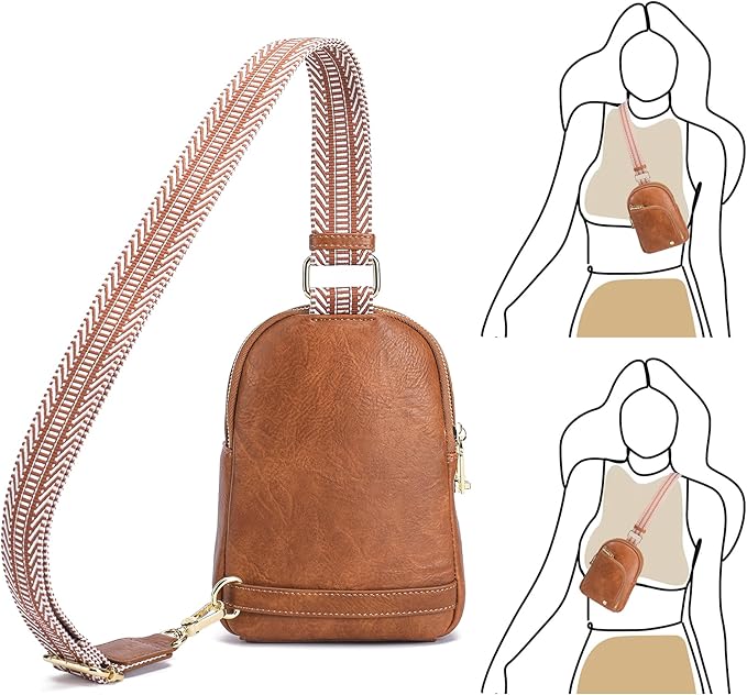 INICAT RFID Blocking Sling Bag Leather Crossbody Bags for Women Fanny Pack Cross Body for Woman Chest Bag for Travel 1.9L