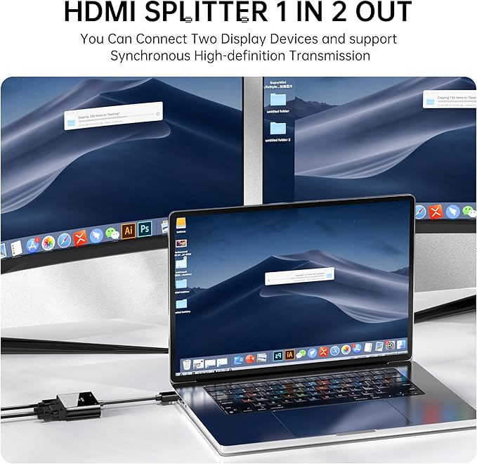 HDMI to VGA and HDMI Adapter, Dual Output 1080P Video Converter with Audio, USB-Powered HDMI Splitter for Laptop, TV Box, Projector, Monitor