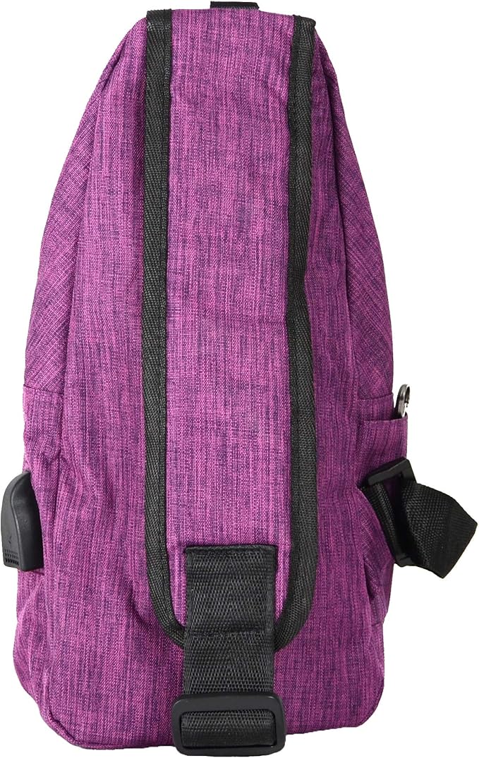 Anti-Theft Daypack Crossbody Sling Backpack, USB Charging Connector Port, Lightweight Day Pack for Travel, Hiking, Everyday, Regular, Pink