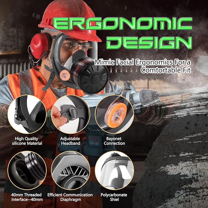 HANUU Gas Masks Survival Nuclear and Chemical, Gas Mask with 40mm Activated Carbon Filter and P-A-1 Filters, Tactical Full Face Respirator Mask for Vapor Chemicals Spray Paint Resin Dust (4 Pack)