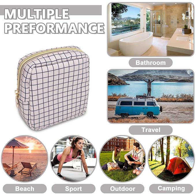 Mini Makeup Pouch for Purse, Nylon Travel Toiletry Organizers Small Cosmetic Bag for Women Girl, Checkered Cute Zipper Coin Purse Preppy Storage Bag for School Work(Mini-Checkered)