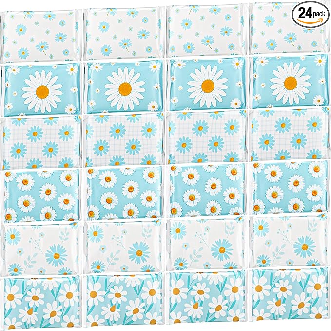 24 Packs Travel Size Tissue Pocket Slim Pack Facial 3 Ply Wallet Size Pocket Tissues for Travel Wedding Party Favors, 6 Styles(Daisy)