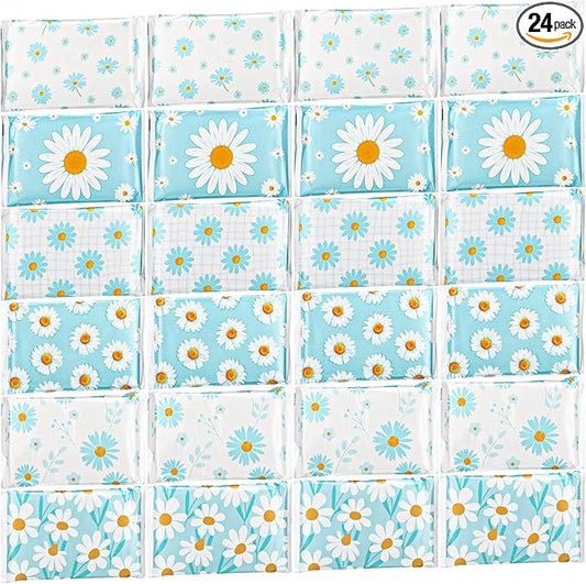24 Packs Travel Size Tissue Pocket Slim Pack Facial 3 Ply Wallet Size Pocket Tissues for Travel Wedding Party Favors, 6 Styles(Daisy)