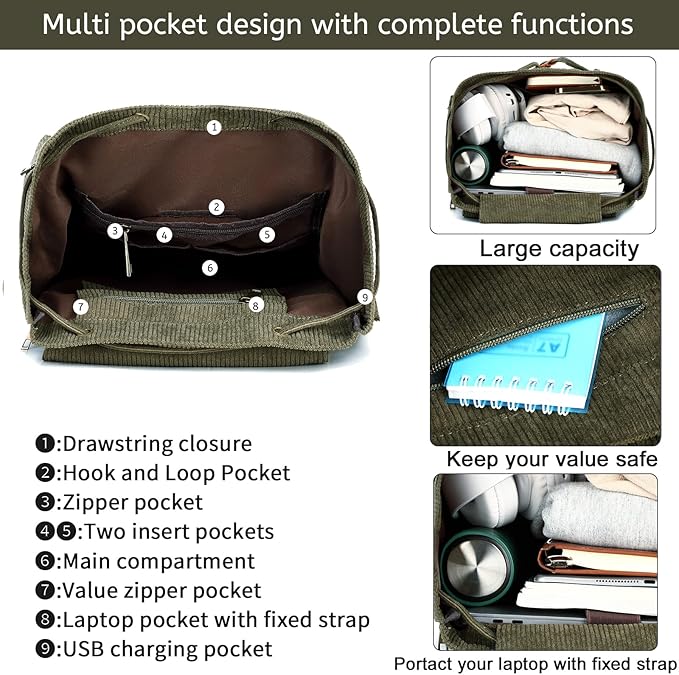 Bluboon Vintage Backpack Leather Trim Casual Bookbag Men Women Laptop Travel Rucksack