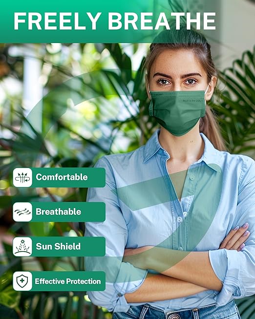 Disposable Face Masks Made in USA, 4 Ply for Families, Students, Breathable All-Day Wear & Safety, FSA HSA Eligible, ASTM Level 3 Medical Grade, 50 Pack, Royal Forest