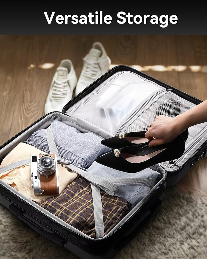 LUGGEX Carry On Luggage 22x14x9 Airline Approved, Polycarbonate Hard Suitcase with Front Pocket (Charcoal Metallic, 20 Inch, 35L)