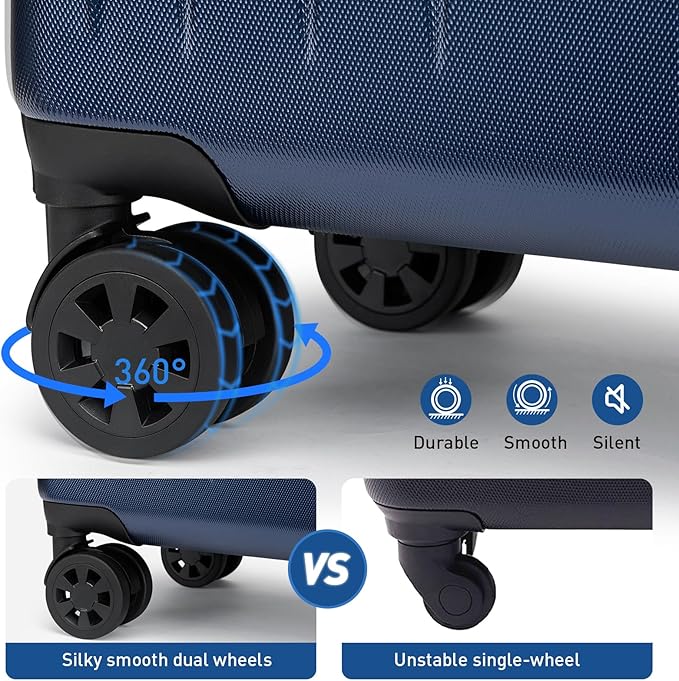 KYME Suitcase Hardshell With Double Spinner Wheels, PC+ABS TSA Lock Travel Luggage (Navy Blue, 20" Carry On)