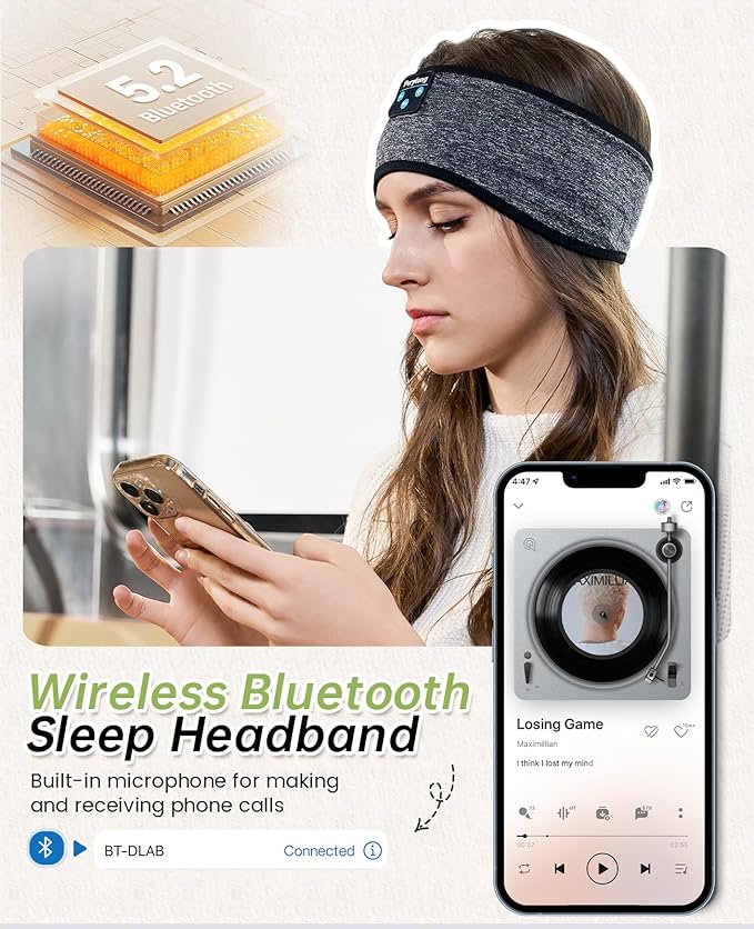Perytong Sleep Headphones Bluetooth Headband Sleeping Headphones Headband Wireless Sleep Headband with Comfortable Earbuds for Side Sleepers, Sleeping Eye Mask for Women Men Workout Running