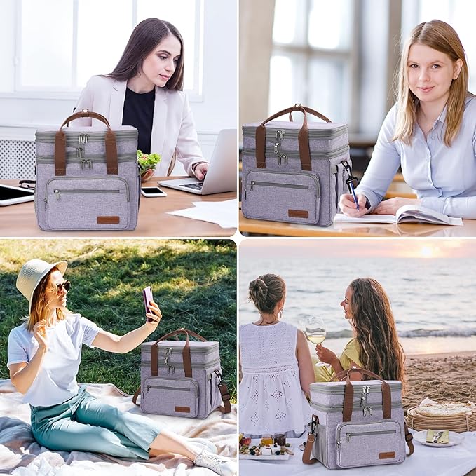 Maelstrom Lunch Bag Women,23L Insulated Lunch Box For Men Women,Expandable Double Deck Lunch Cooler Bag,Lightweight Leakproof Lunch Tote Bag With Side Tissue Pocket,Purple