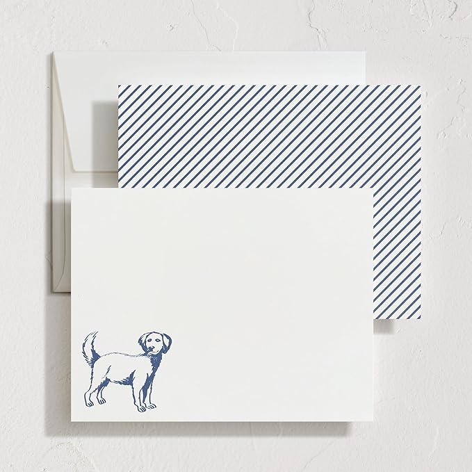 Minted Best Friend Stationery Set, Set of 10, Flat Note Cards & Envelopes for Invitiations and Handwritten Thank You Messages, Blue Dog Illustration, Gifts for Men & Women, Pet Lovers, Luxurious Paper