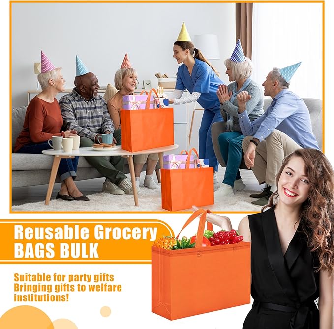 Windyun Reusable Grocery Bags Large Non Woven Shopping Bags with Handles Foldable Portable Tote Bulk, 16x6x12 Inch