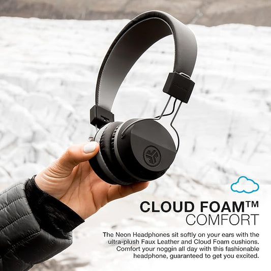 JLab Neon Bluetooth Folding On-Ear Headphones, Wireless Headphones, 13 Hour Bluetooth Playtime, Noise Isolation, 40mm Neodymium Drivers, C3 Sound (Crystal Clear Clarity), Black