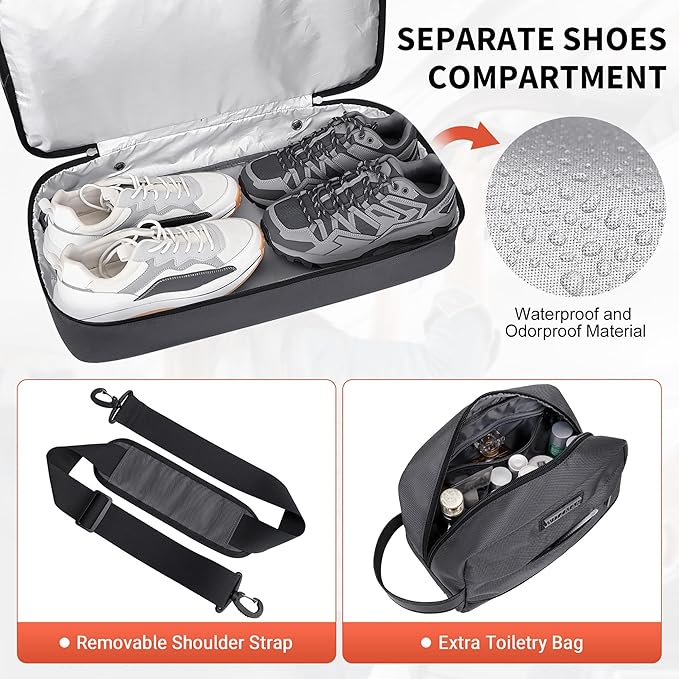 WITZMAN Travel Duffle Bags for Men Weekender Bags with Toiletry Bag Sets Carry On Overnight Bag 55L （B696 Silvery Grey）