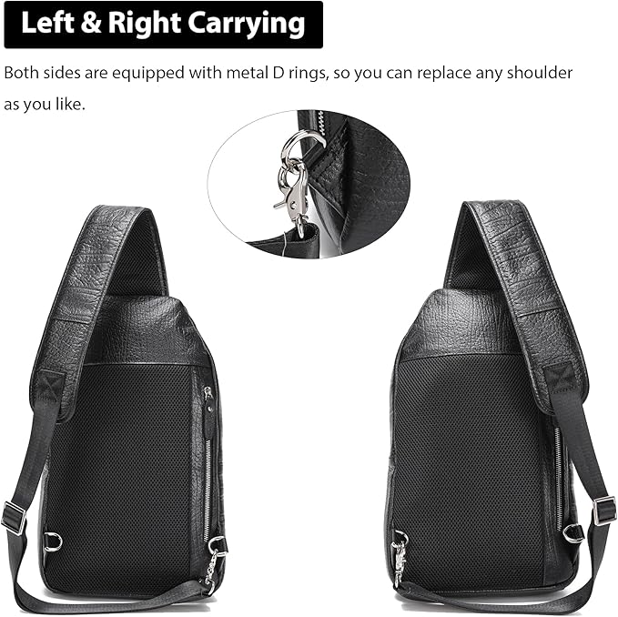 LANNSYNE Full Grain Leather Casual Sling Bag For Men Hiking/Travel/Business Crossbody Chest Bag Fits 12.9" iPad