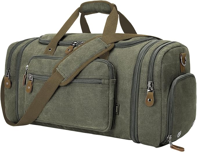 Gonex Canvas Duffle Bag 60L Travel Duffel Overnight Weekend Bag with Shoe Compartment (Army Green)
