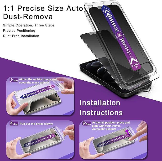 CHISHA 2-Pack Matte Privacy Screen Protector for iPhone 12 and iPhone 12 Pro 6.1-Inch, Auto Dust Removal, No Bubbles,Anti-Spy Tempered Glass Film, Easy Installation