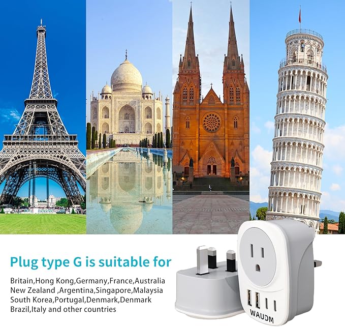 2 Pack Ireland Travel Plug Adapter Set Type G Power Outlet Adapter with 2 USB C and 2 USB Ports for USA to Dubai Scotland UK London England Ireland Hong Kong KenyaWAUDM,