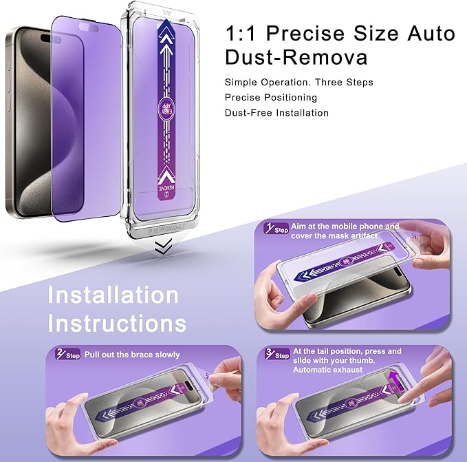 2 Pack Anti Blue Light Matte Screen Protector for iPhone 15 Pro Max 6.7-Inch Auto Dust Removal, No Bubbles, Tempered Glass Film, Easy Installation