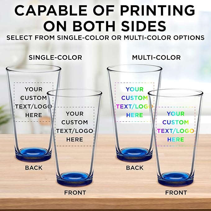 Custom Arc Pint Glass 16 oz. Set of 100, Personalized Bulk Pack - Beer Glasses, Heavy Duty Drinkware - Blue