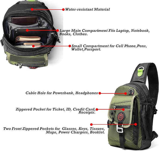 NICGID Sling Bag Chest Shoulder Backpack Crossbody Bags for Tablet Laptop Outdoor Hiking Men Women