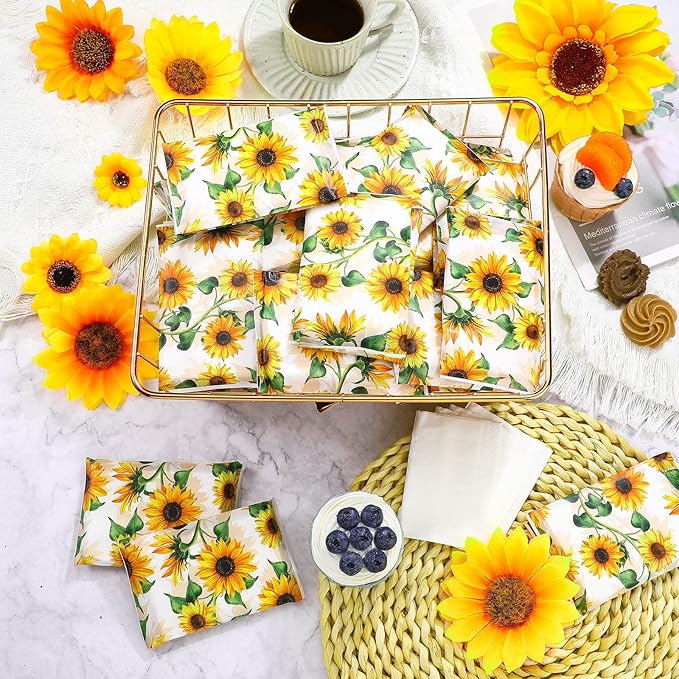 PerKoop 100 Packs Travel Size Tissues Disposable Pocket Facial Tissues Bulk for Travel Wedding Guest School Wallet Purse Home Supplies, 1000 Sheets 3 Ply(Sunflower)