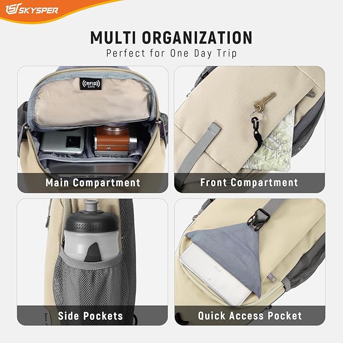 SKYSPER Sling Bag RFID Cross Body Bag Recycled Crossbody Backpack Travel Daypack