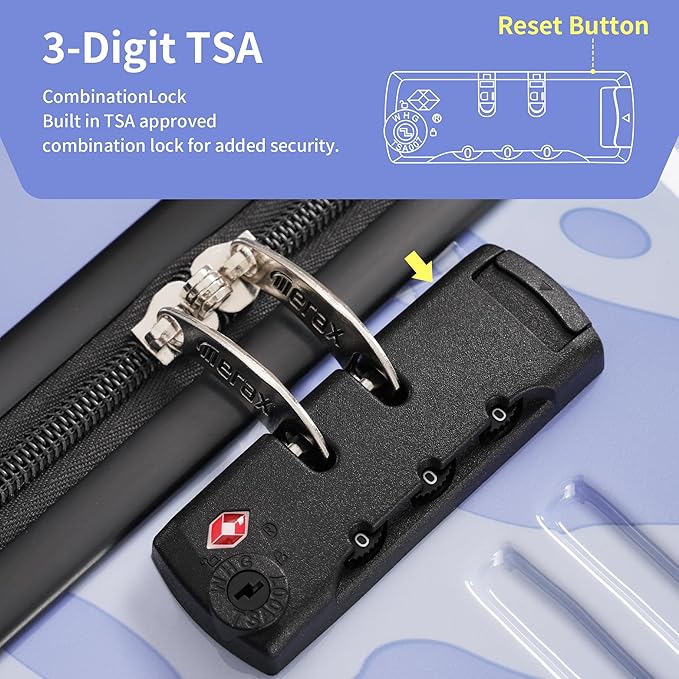 Merax Luggage Sets 3 Piece, Hardside Suitcase Set with Spinner Wheels, Lightweight Printing Luggage Carry on,20+24+28 IN,Blue