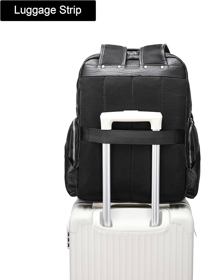 LANNSYNE Men Vinatge Full Grain Leather Backpack Fits 17.3" Laptop, Travel Overnight Daypacks - Black