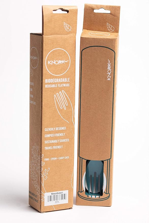 Knork Eco Astrik Plant Based Travel Set, 3 Piece, Teal Blue, White