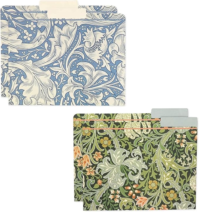 The Gifted Stationary 12 Pack William Morris Floral File Folders, Decorative 1/3 Cut Tab, Letter-Size Holders for Home Office in 6 Patterned Designs - Decorative File Folders - Office Supplies