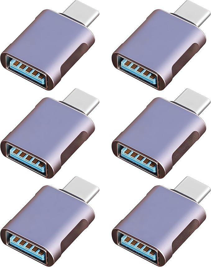 6 Pack Up to 10Gbps/120W Usbc to USB Adapter,USA to USB-c adopters,U sb to USB C Connector,Type C Male to a Female Adapter for Charger,Phone 15/16, PC, Laptop, Tablet, Keyboard etc, Navy Blue