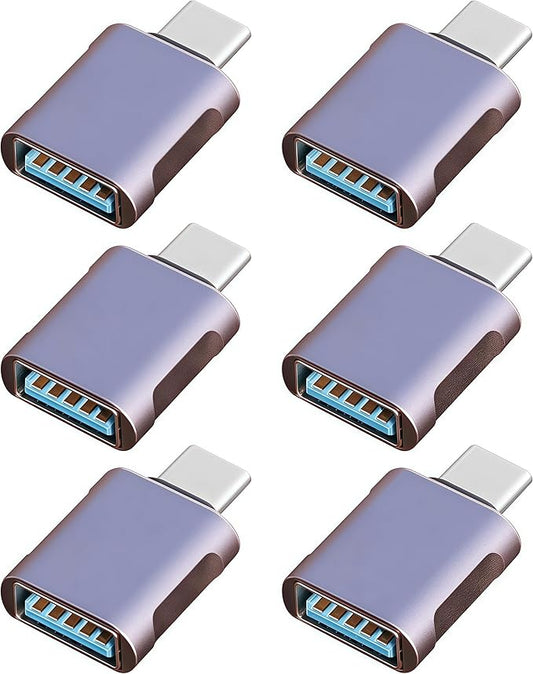 6 Pack Up to 10Gbps/120W Usbc to USB Adapter,USA to USB-c adopters,U sb to USB C Connector,Type C Male to a Female Adapter for Charger,Phone 15/16, PC, Laptop, Tablet, Keyboard etc, Navy Blue