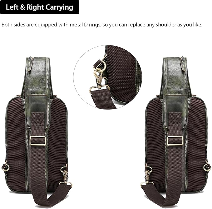 LANNSYNE Vintage Full Grain Leather Sling Bag Crossbody Chest Daypack
