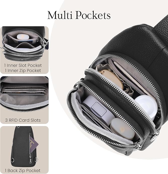 befen Genuine Leather Small Sling Bag for Women Anti-Theft Crossbody Chest Bags Fanny Packs for Travel with RFID Card Slots