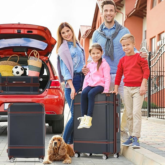 Merax Luggage Set 2 Piece Suitcase Set with Cosmetic Case Expandable Spinner Wheels Vintage Luggage Sets(Black,20"+28")