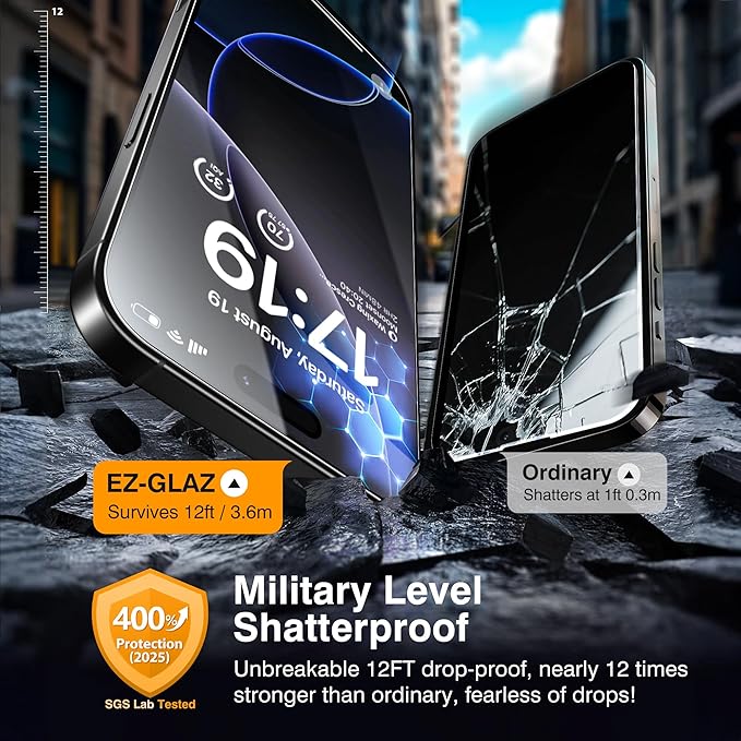 EZ-GLAZ- 4 Pack for iPhone 16 Pro Screen Protector [6.3"] With 2 Pack Camera Lens Protector, 9H+ Hardness 12FT Military Grade Shatterproof Scratch Resistant Durable Tempered Glass Film with Flawless Fit Kit, HD Clear