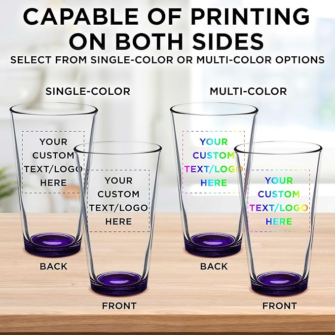 Custom Arc Pint Glass 16 oz. Set of 10, Personalized Bulk Pack - Beer Glasses, Heavy Duty Drinkware - Purple