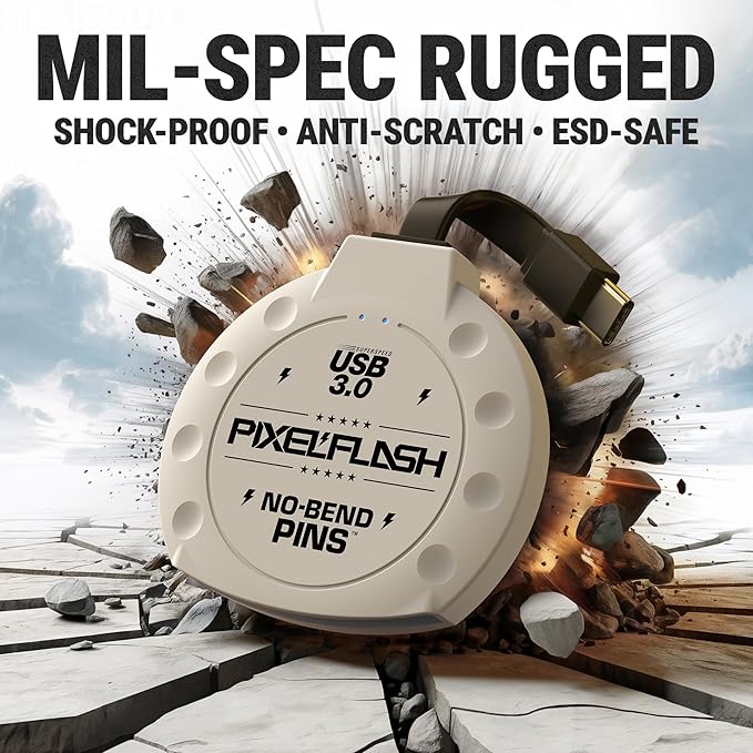 PixelFlash CF Card Reader USB C (White) - Compact Flash Memory Card Reader with Cabled Type-C USB 3.1, 5GB/s File Transfer, No-Bend Pins Technology, Supports UDMA-7, Anti-Slip & Anti-Scratch Exterior