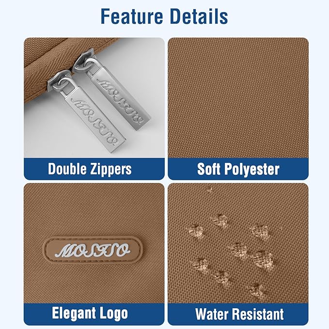 MOSISO Laptop Case 13.3 inch, 13-13.3 inch Laptop Sleeve Compatible with MacBook Air/Pro 13 / Pro 14, HP Dell ASUS Lenovo Notebook, Polyester Vertical Computer Sleeve Bag with Pocket, Mocha