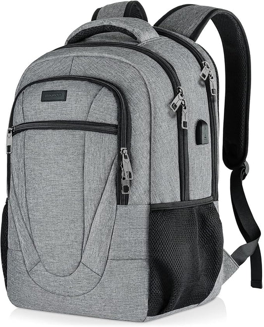 BIKROD Travel Laptop Backpack for Men and Women, Backpacks for School Teen Boys, Business Anti Theft Slim Durable Back Pack with USB Charging Port, Adult Computer Bag Gift 15.6 IN Laptop, Grey