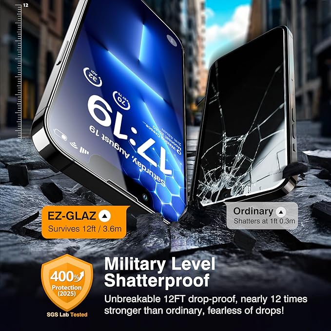 EZ-GLAZ- 4 Pack for iPhone 13 Pro Screen Protector [6.1"] With 2 Pack Camera Lens Protector, 9H+ Hardness 12FT Military Grade Shatterproof Scratch Resistant Durable Tempered Glass Film with Flawless Fit Kit, HD Clear