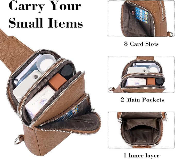 INICAT RFID Blocking Sling Bag Leather Crossbody Bags for Women Fanny Pack Cross Body for Woman Chest Bag for Travel 1.9L