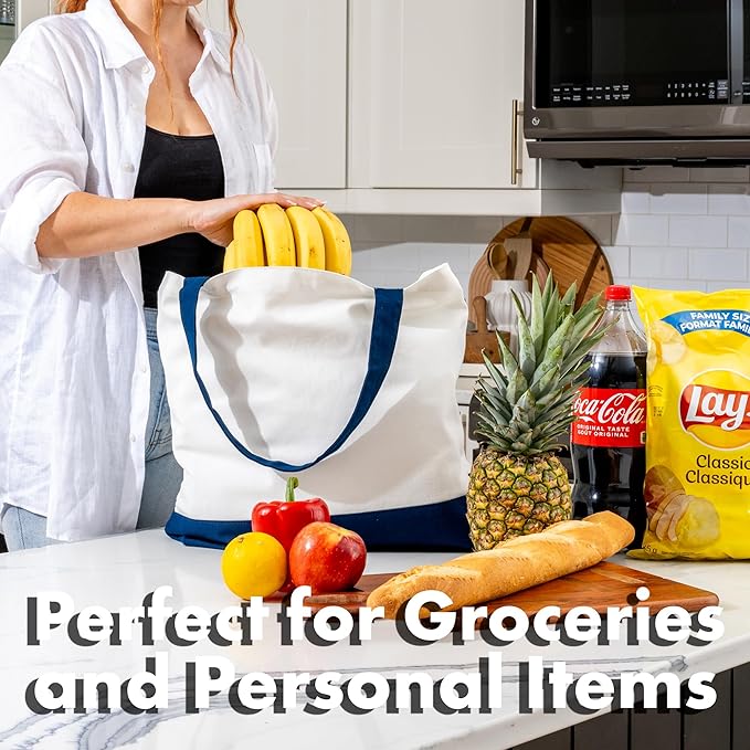 Carrywell |Not Made in China| 6 Pack Cotton Tote Bags, Reusable Grocery Shopping Bag, Durable 13oz Organic Cloth w/Handles