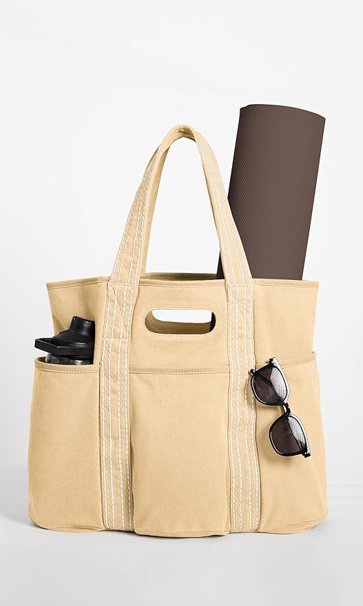 ODODOS 29L Oversized Canvas Tote Bag Large Capacity Open Top Shoulder Bags for Gym Workout Shopping Beach Travel