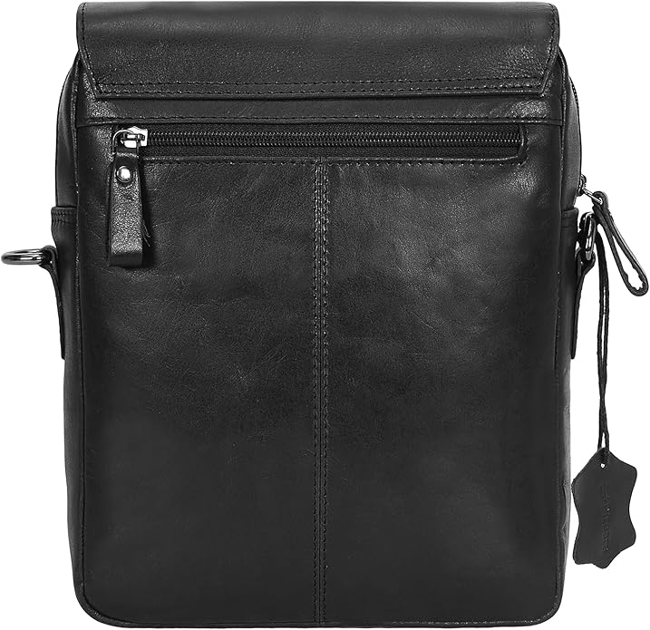 Pitaara Genuine Leather Crossbody Messenger Bag with Front Flap, Unisex, Full Grain Leather Shoulder Travel Bag, Tablet Bag