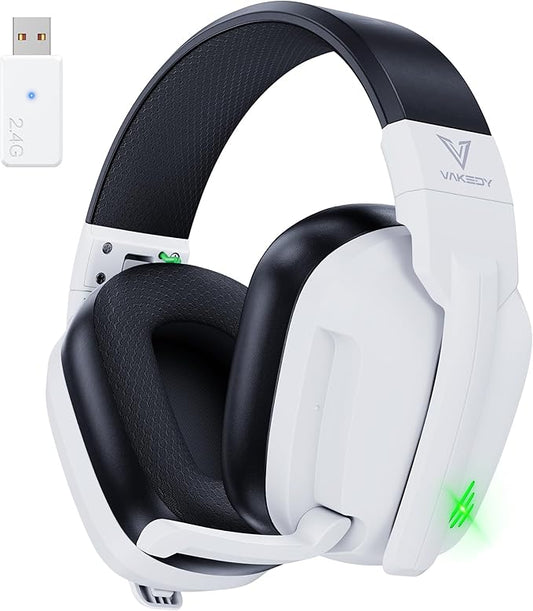 HW11 Wireless Gaming Headset for PS5,PS4,PS4 Pro, Switch,Mac,Bluetooth 5.3 Gaming Headphones with Noise Canceling Mic,Gamer Headphones for PC,50Hr Battery (White)