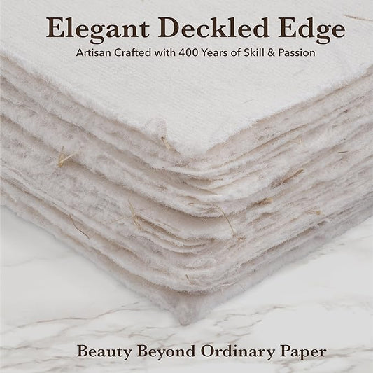 Wanderings A4 Handmade Paper with Deckled Edge and Embedded Straw - 8.3" x 11.7", 150 GSM, 50 Sheets Textured Paper - Perfect for Light Watercolor, Drawing, Writing, Printing & Mixed Media