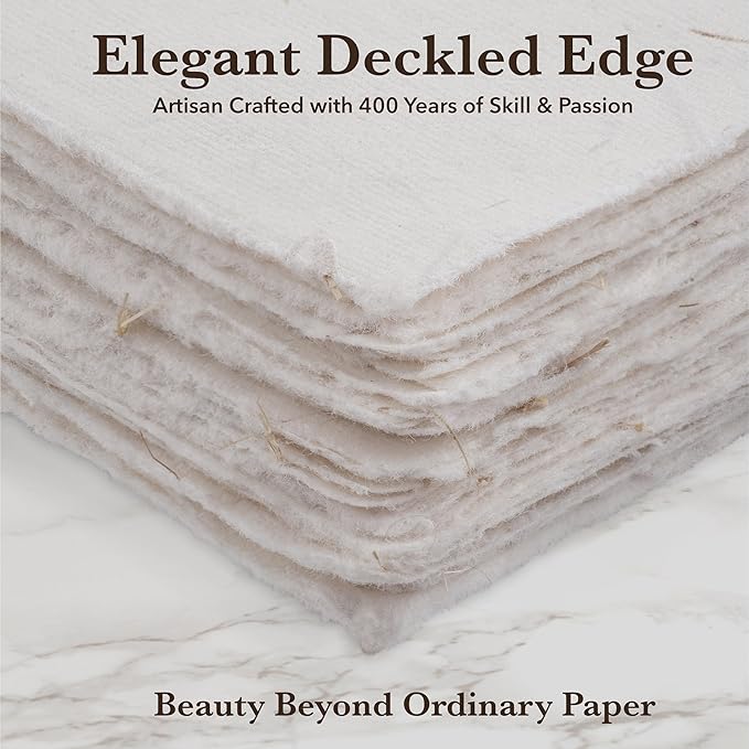 Wanderings Handmade Cream Deckle Edge Blank Paper with Straw - 4x6 - Pack of 50 - Watercolour/Mixed Media Paper - Save The Date Invitations Greeting Cards Notes DIY Arts Crafts - Thick 150 GSM